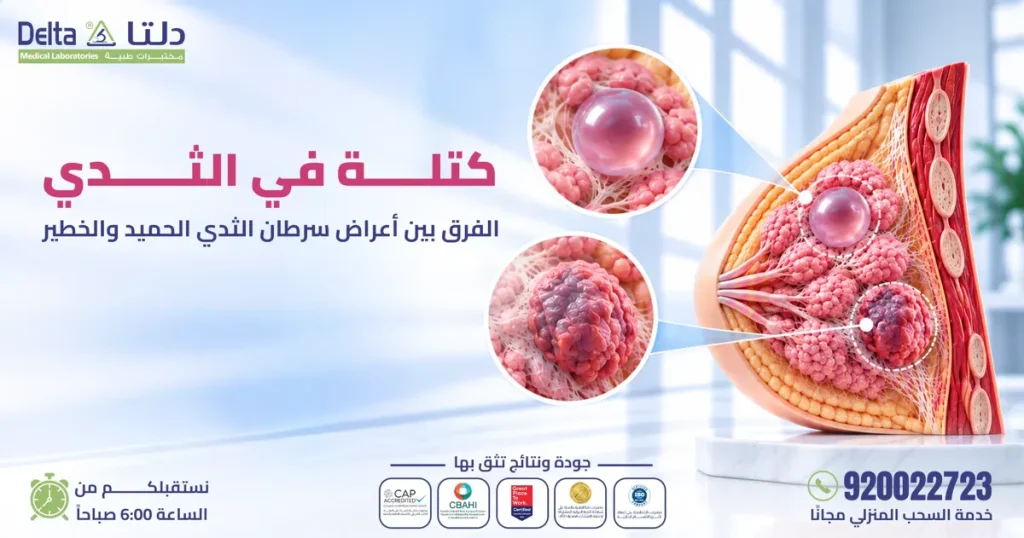 امرأة تفحص كتلة في الثدي للتفريق بين الورم الحميد والخبيث