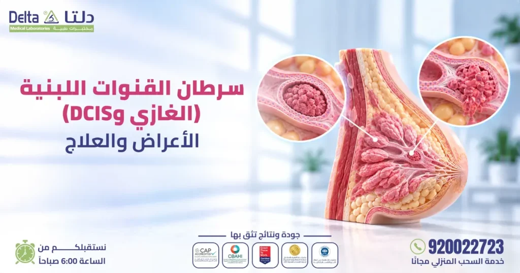 رسم توضيحي لسرطان القنوات اللبنية الموضعي والغازي داخل أنسجة الثدي